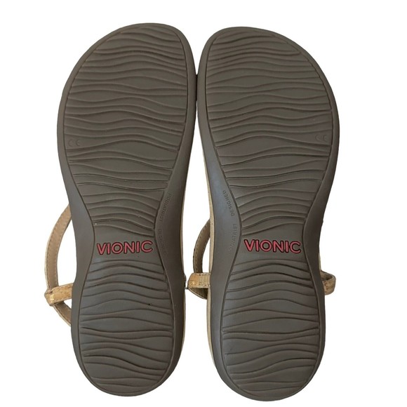 NEW Vionic Nala Cushioned Rest T-Strap Sandals Gold Cork Studded Buckle Comfort - Picture 4 of 6